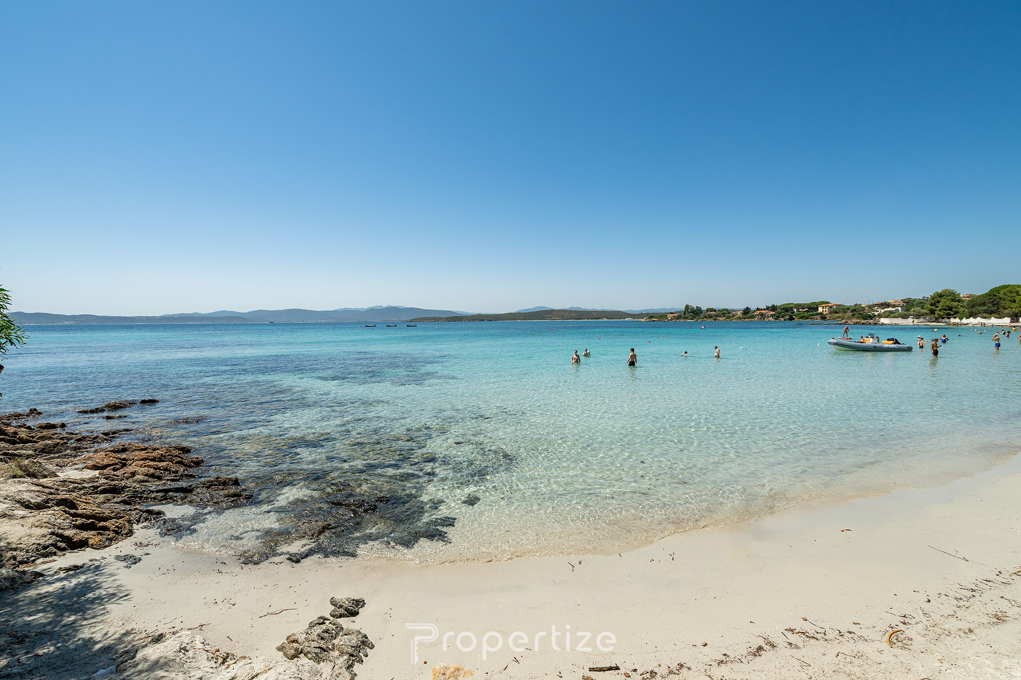 Sunset over the sea at Pittulongu with a view of the island of Tavolara, Olbia Mare, Gallura